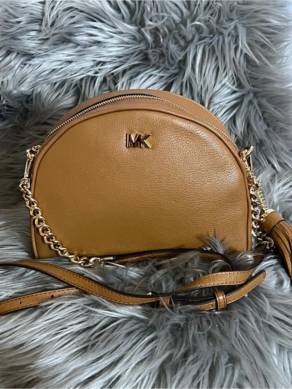 Michael Kors Cognac Pebbled Leather Dome Crossbody with Gold Hardware